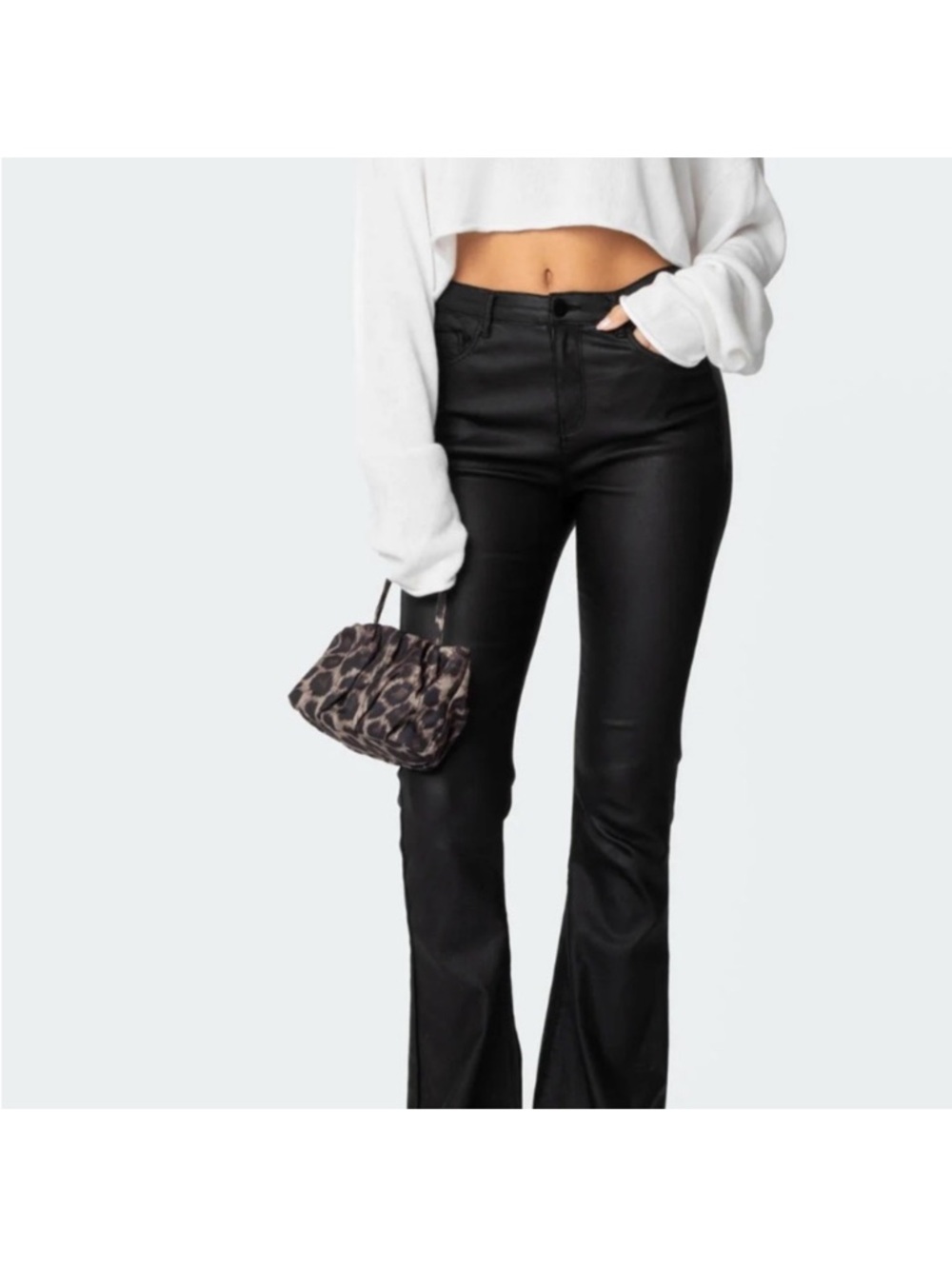 Black Faux Leather Flare Pants